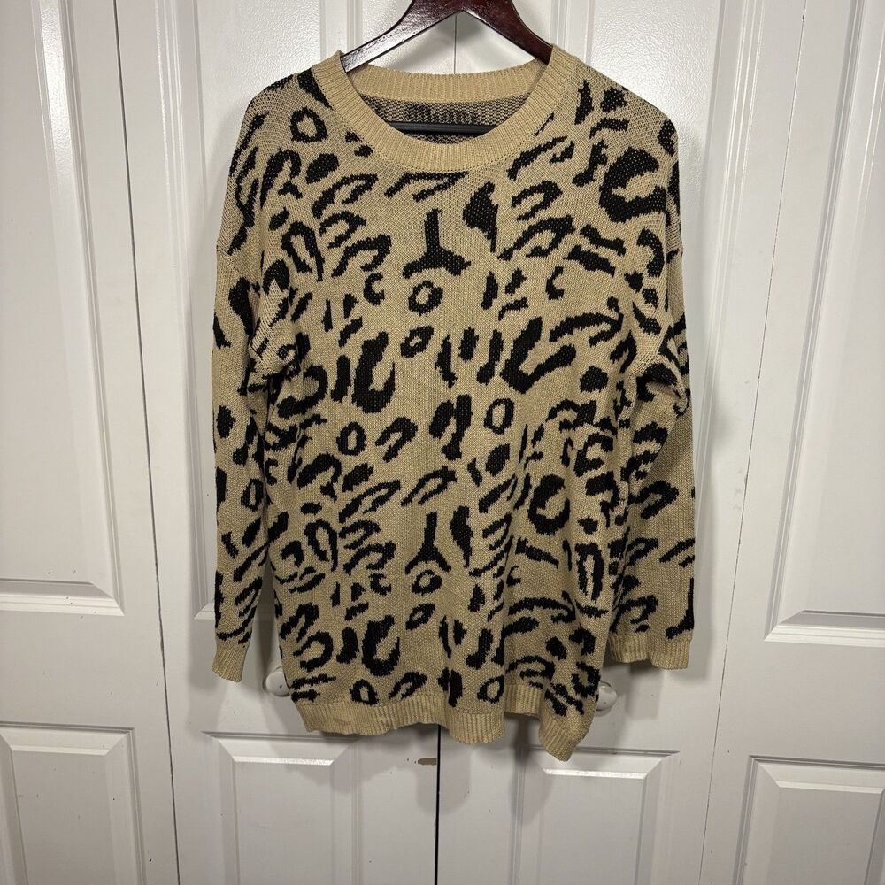 Vestidos S Leopard Print Sweater Women Tan Black Knit Boho Fall Cozy Neutral